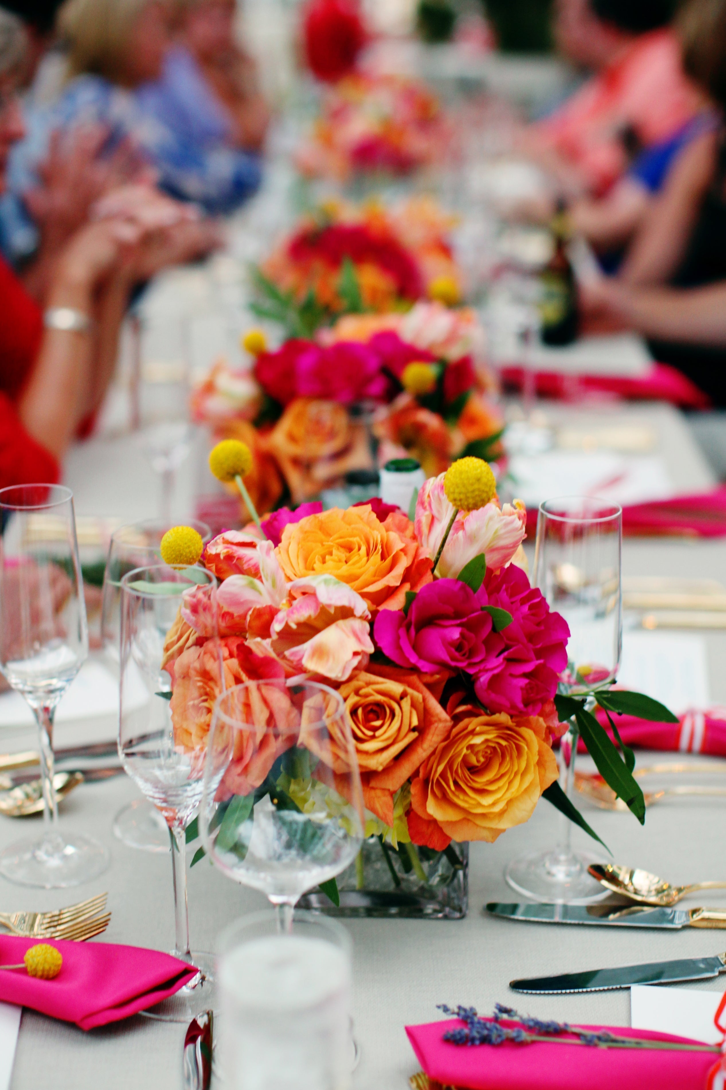 hot pink floral arrangements for a outdoor wedding in Austin tx