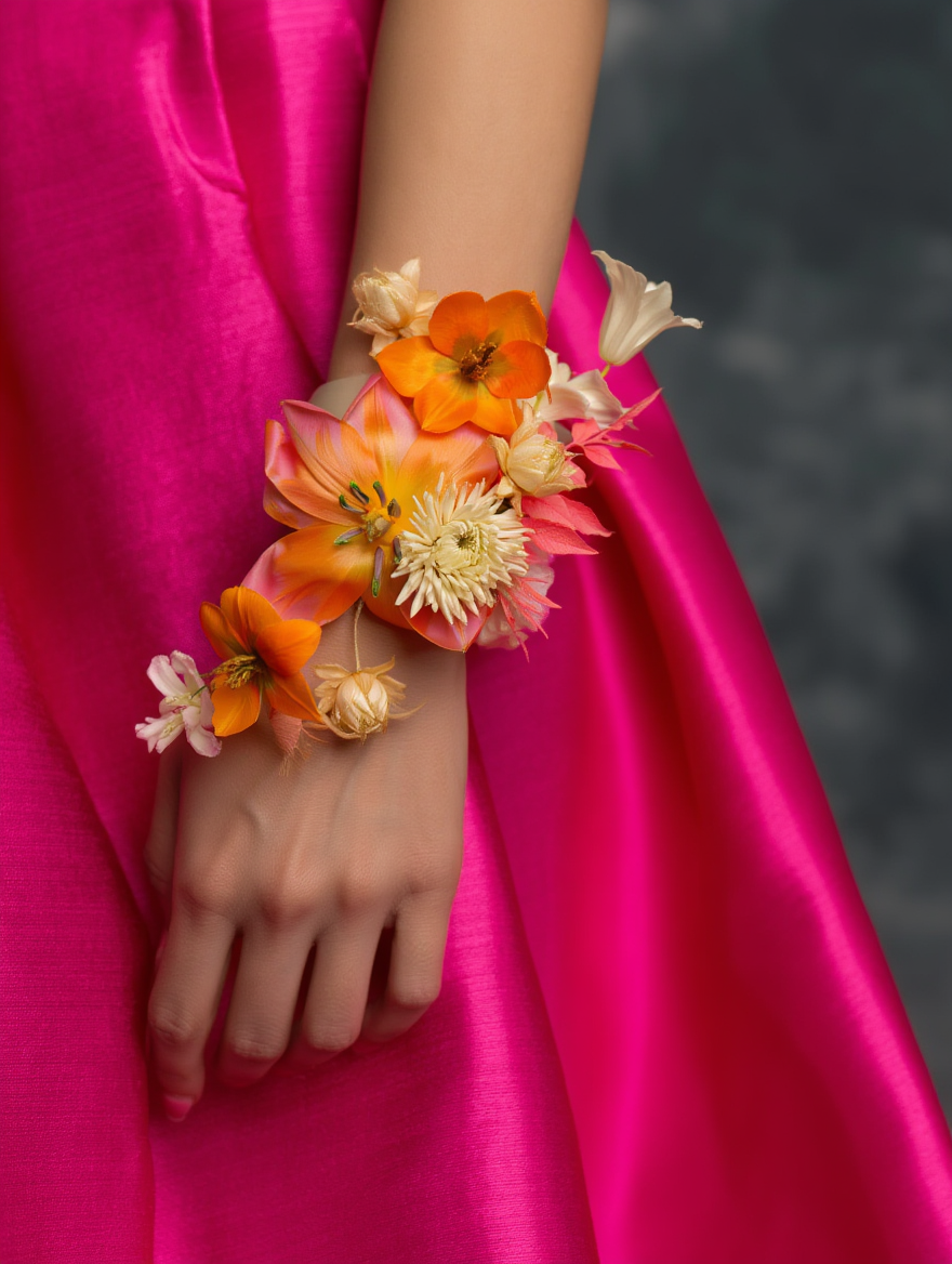 prom corsage on wrist by custom florist made by posey floral